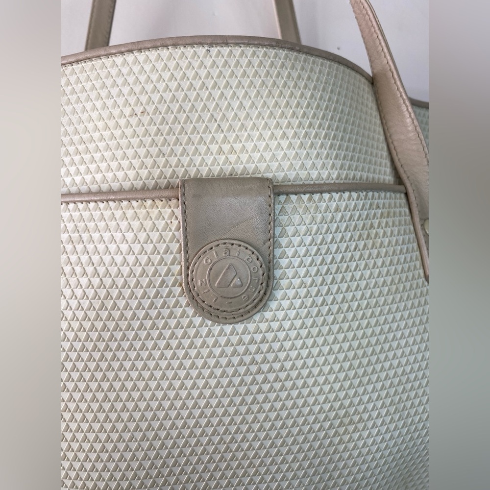 Vintage 1983 Liz Claiborne Textured Tote Bag Cream Tan - Picture 8 of 14